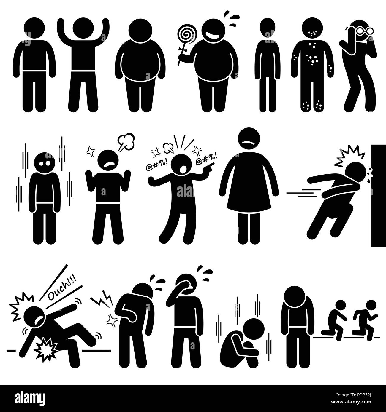 Children Health Physical and Mental Problem Syndrome Stick Figure Pictogram Icons Stock Vector