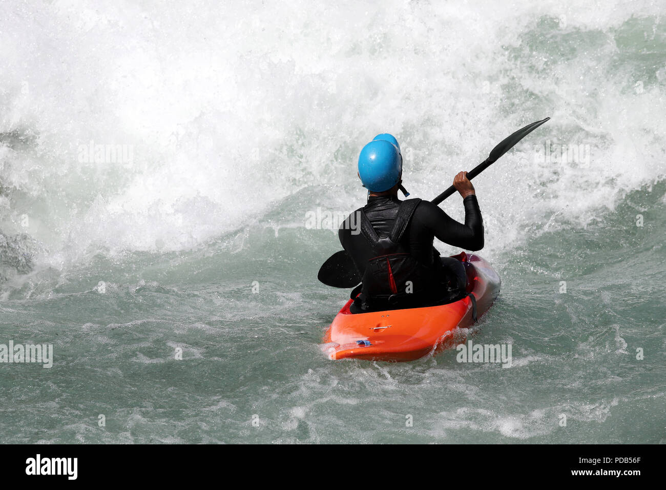 White water kayaking on the rapids of river Yosino in Japan Stock Photo
