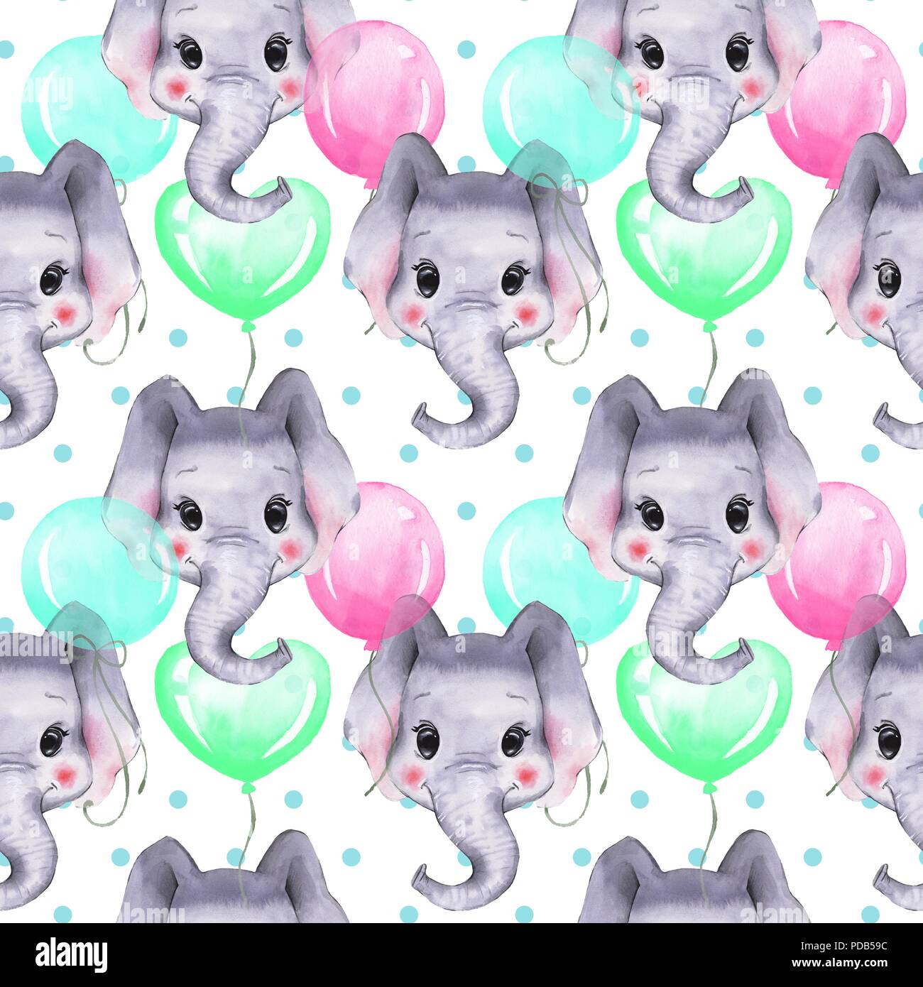 Seamless pattern with elephants. Cute cartoon background Stock Photo ...