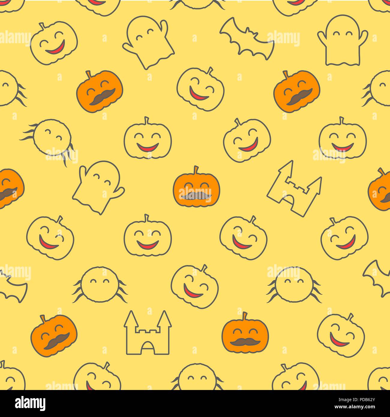 Halloween seamless pattern with cute and funny festive elements ...