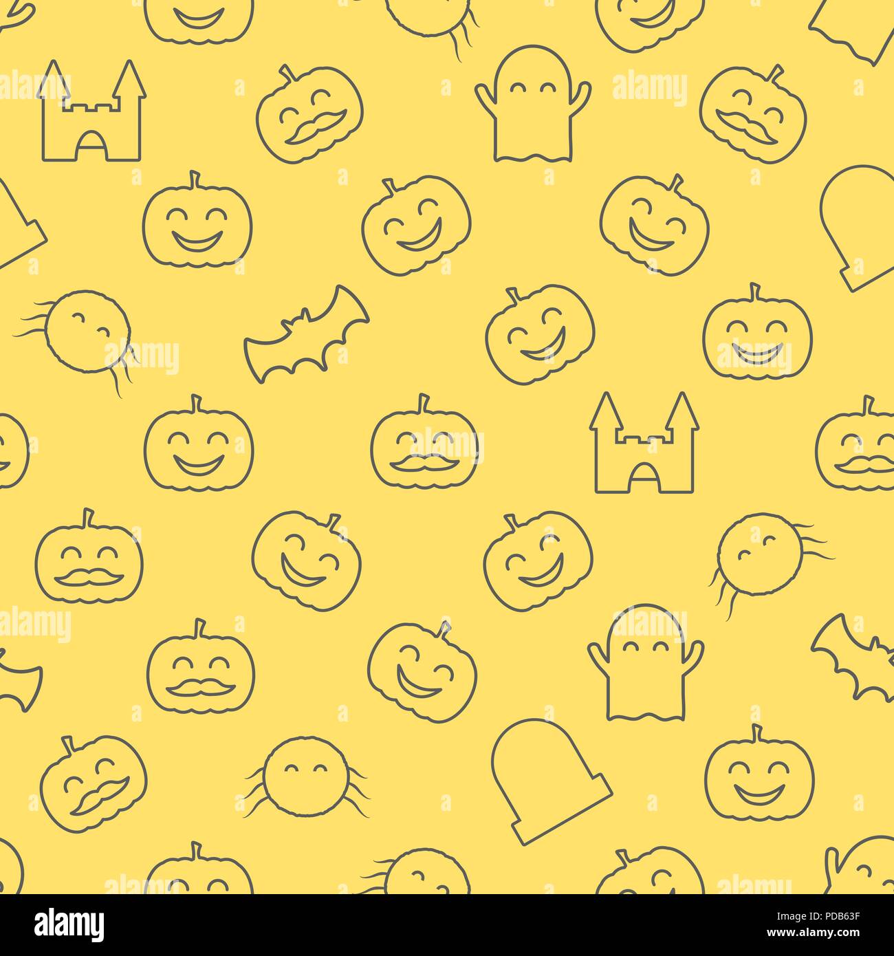 Halloween seamless pattern with cute and funny festive elements ...