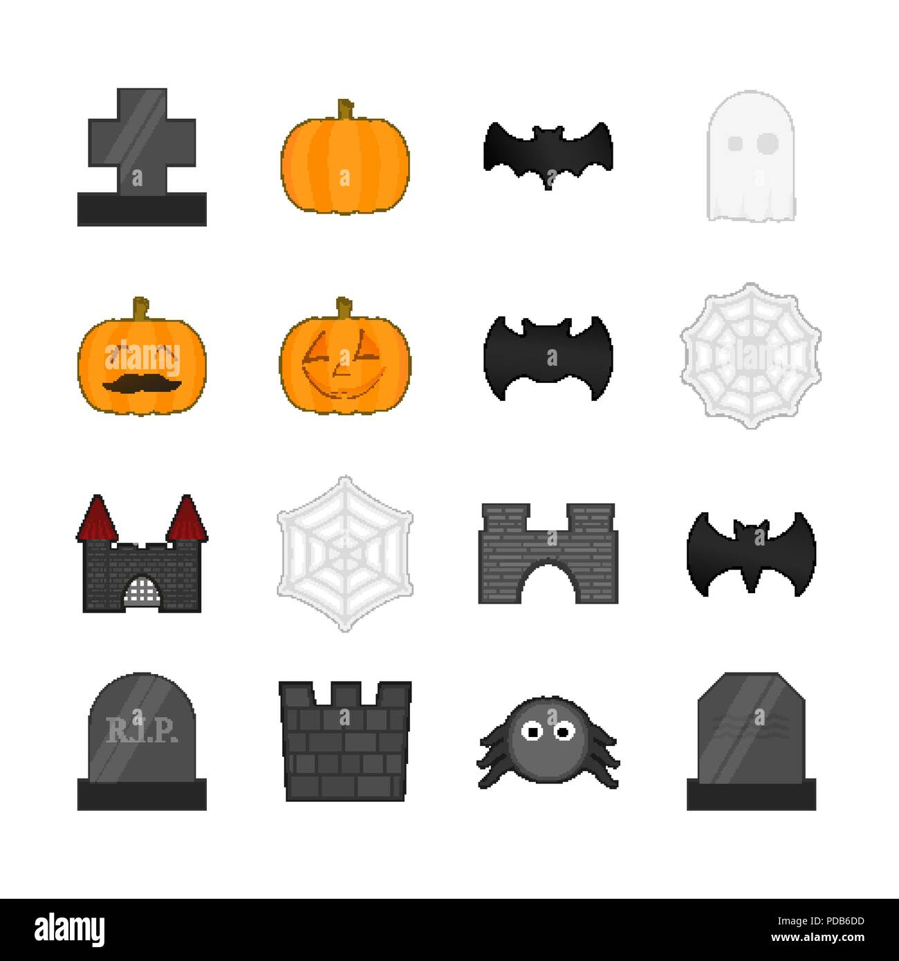 Halloween related icons set. Collection of cute decorative stickers Stock Vector