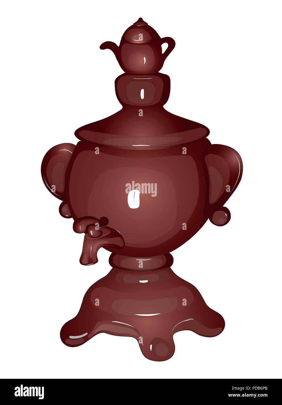 Realistic drawing of a ceramic samovar. Russian, traditional samovar, drinking Utensils, Isolated, white, Vector. 3d Stock Vector
