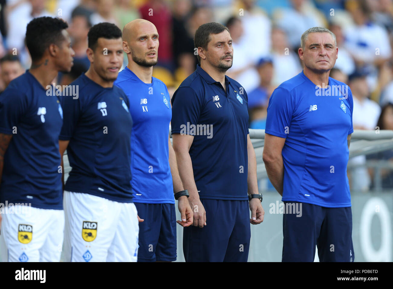 3 August 2018 Kiev Ukraine Fc Dynamo Bench Players And Coaches During National Anthem Ukrainian Premier League Dynamo Kyiv Shakhtar Donetsk Stock Photo Alamy