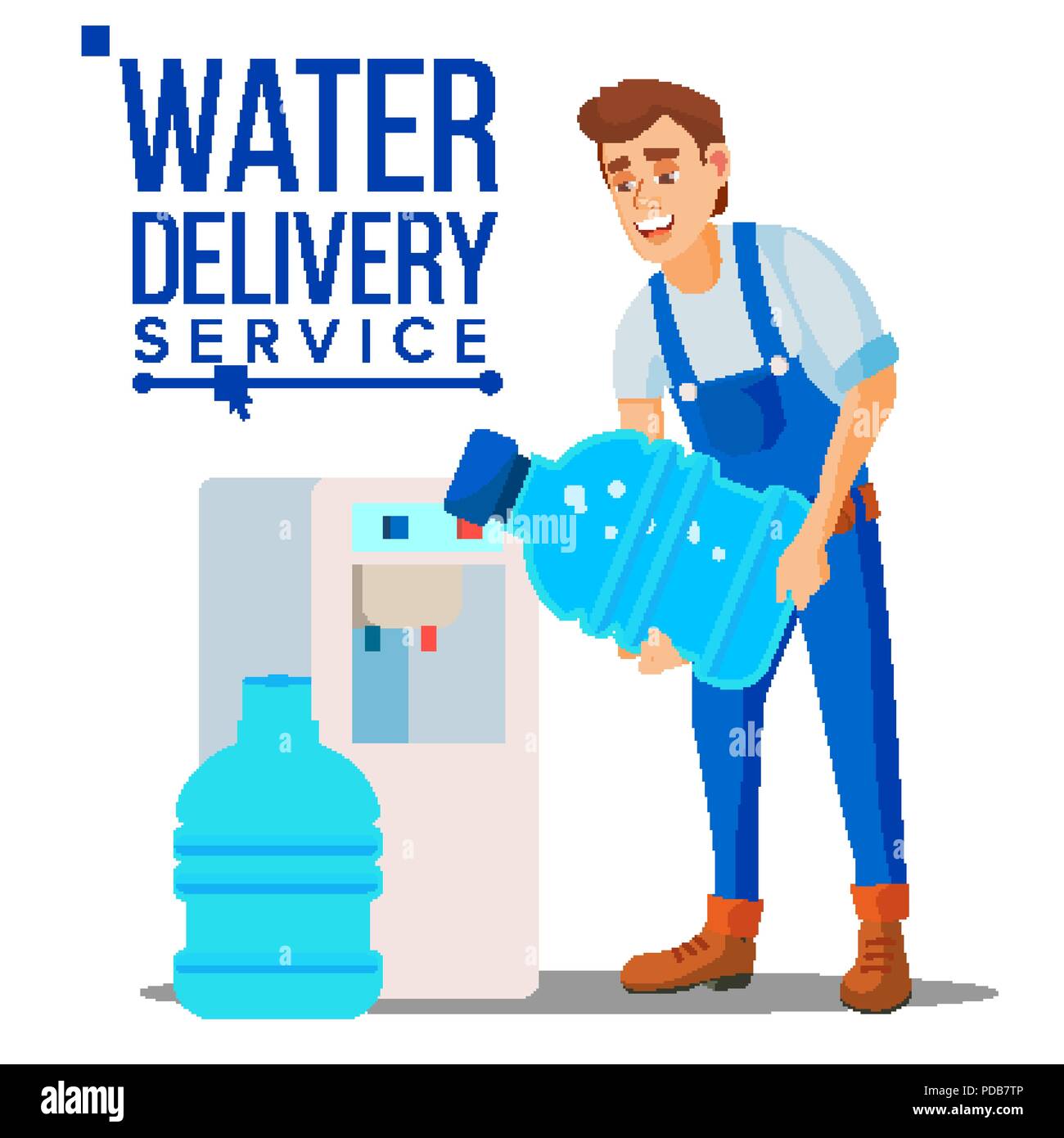 Water Delivery Service Man Vector. Company. Plastic Bottle. Supply