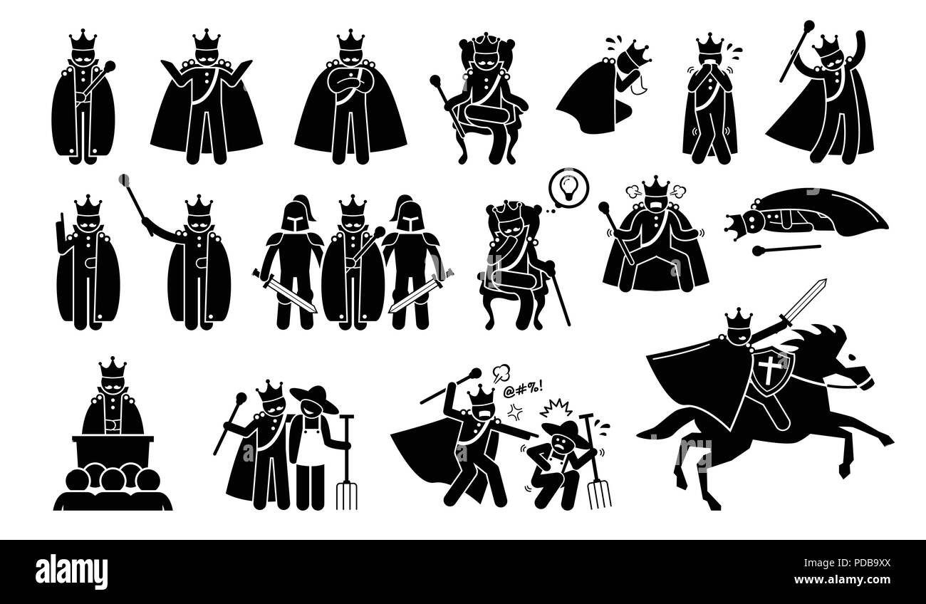 King Characters in Pictogram Set. Stock Vector