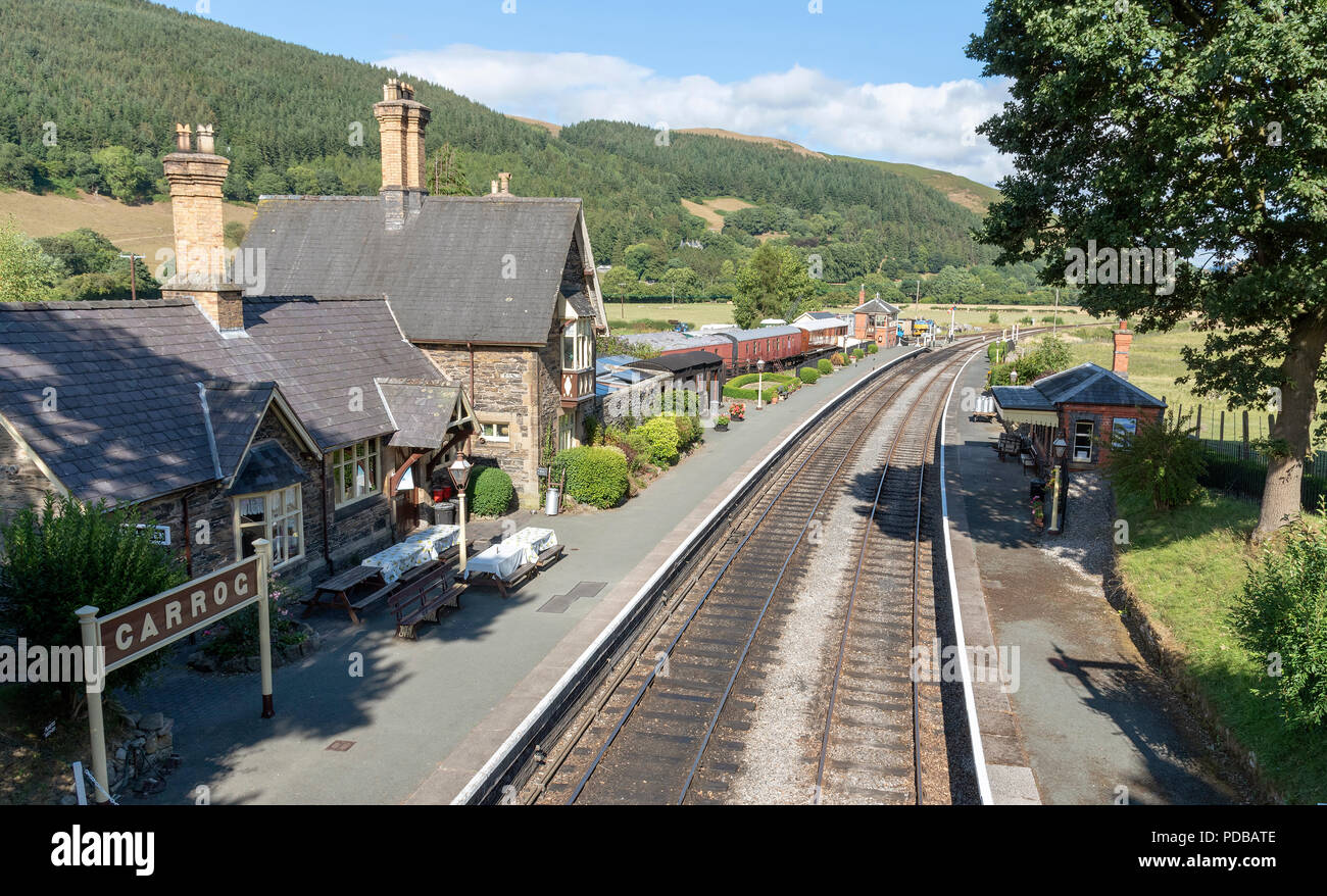 Carrag Station, Denbighshire, North Wales UK. Station and track on the Llangollen Heritage Line Stock Photo