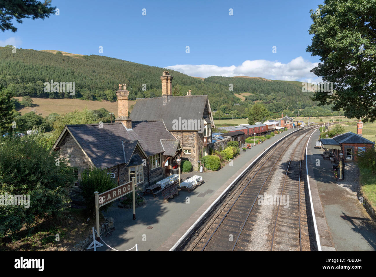 Carrag Station, Denbighshire, North Wales UK. Station and track on the Llangollen Heritage Line Stock Photo