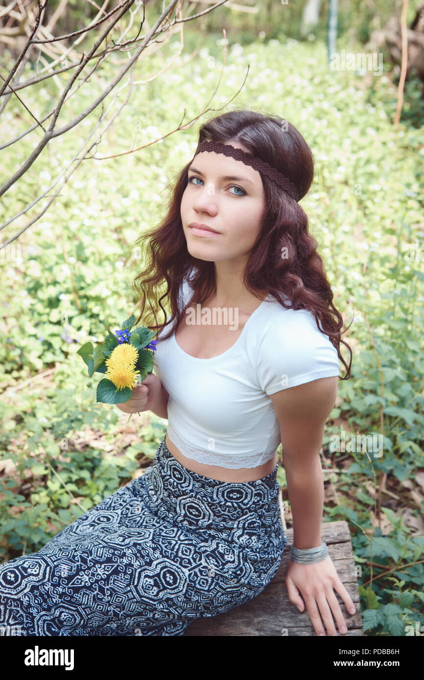 Portrait Of Beautiful White Caucasian Young Woman Girl With Long