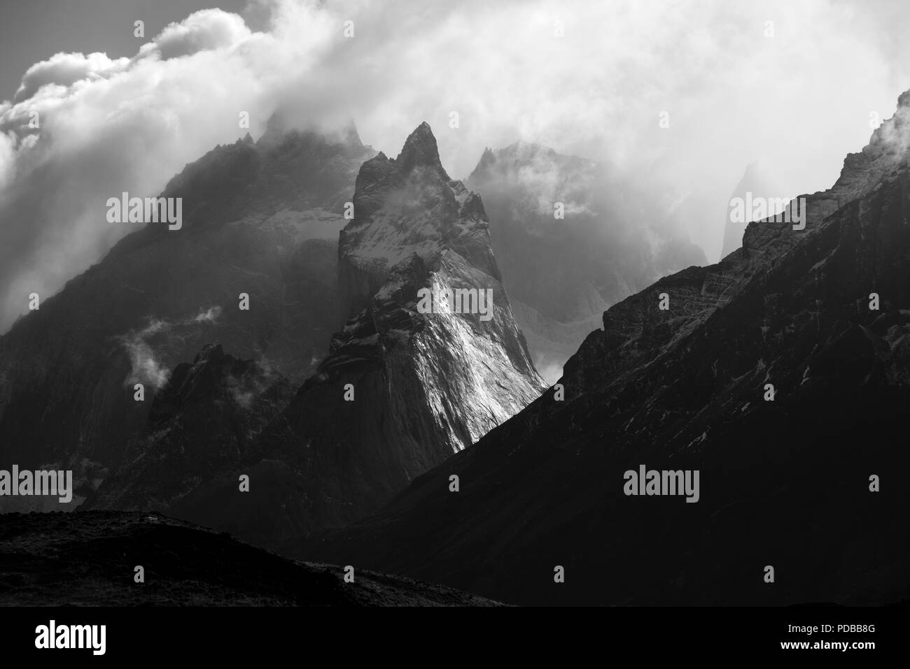 Storm over the Cuernos del Paine section ( horns del paine ) of the Torres del Paine massif , Chile Stock Photo