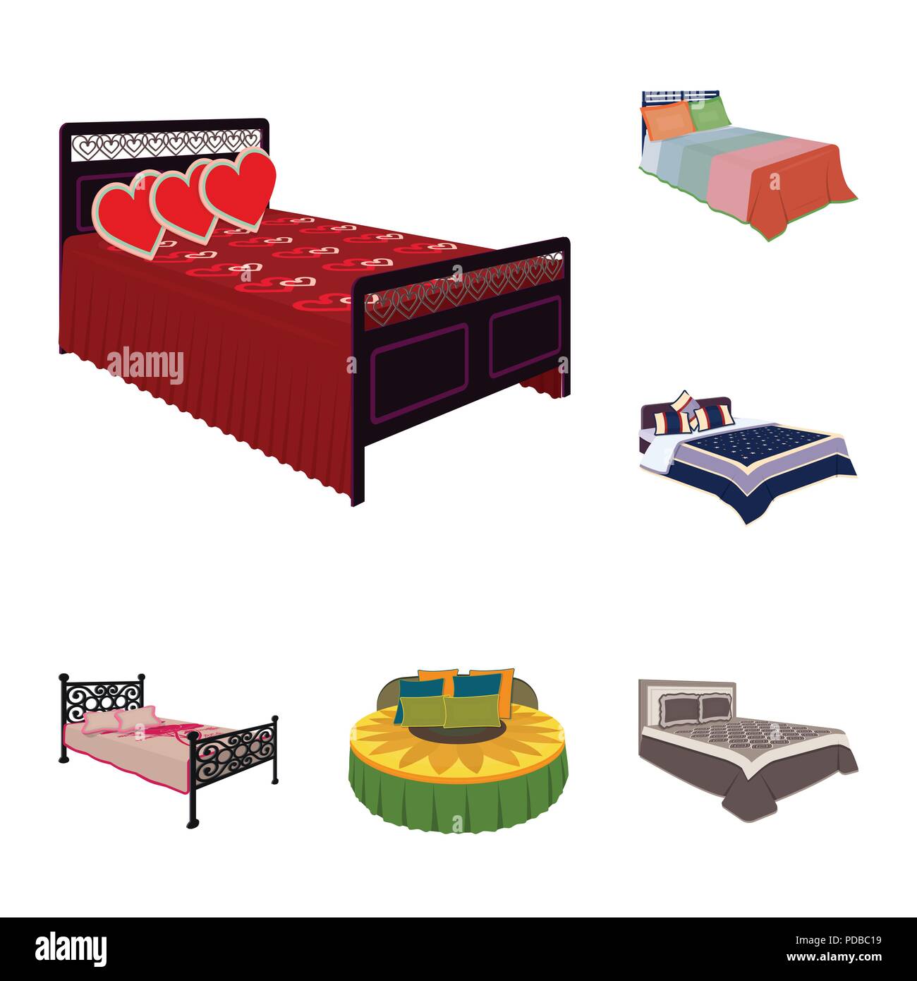 Different beds cartoon icons in set collection for design. Furniture