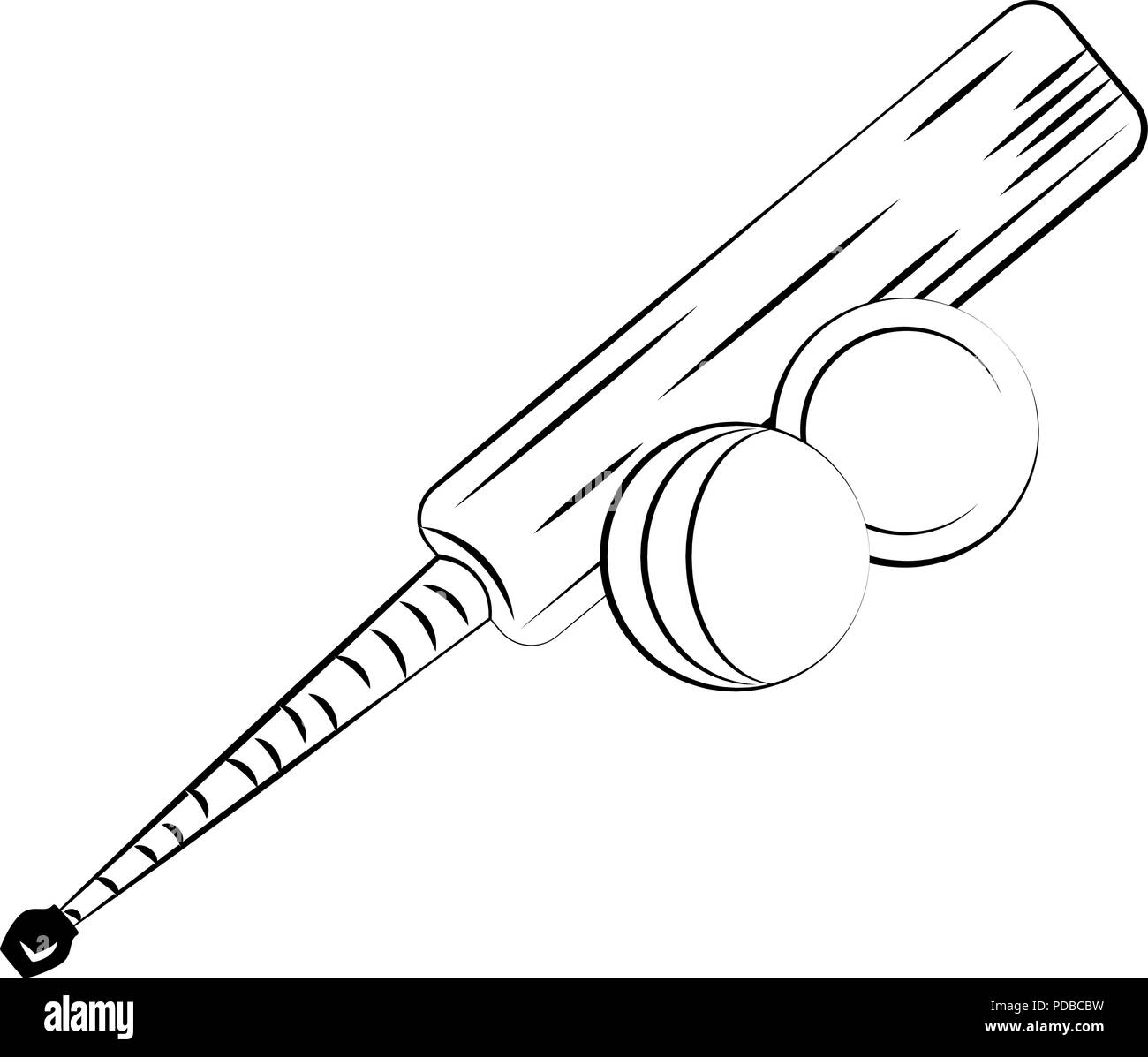 Cricket bat and balls in black and white Stock Vector