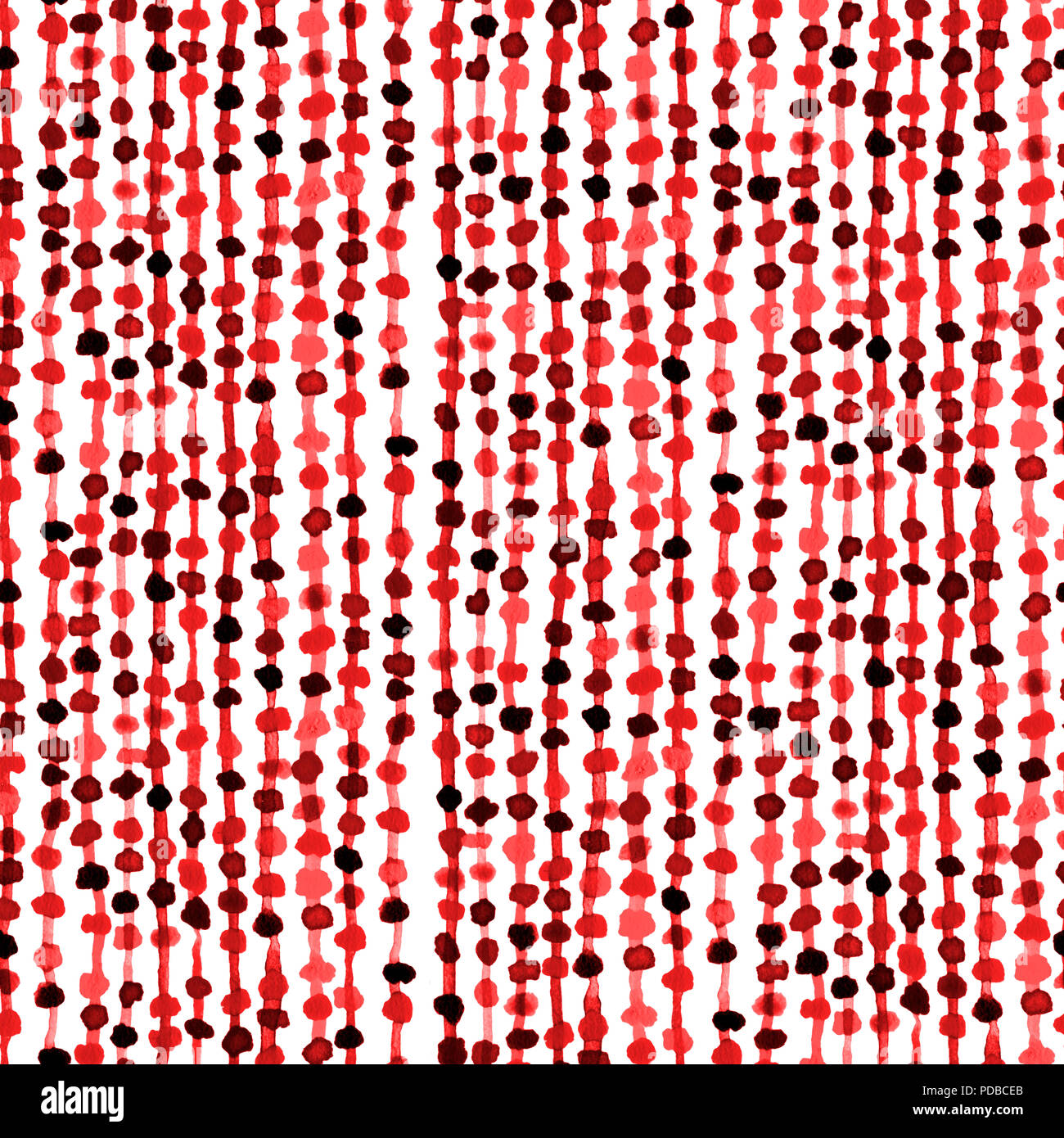 Seamless watercolour abstract pattern. Thin thread with small red beads ...