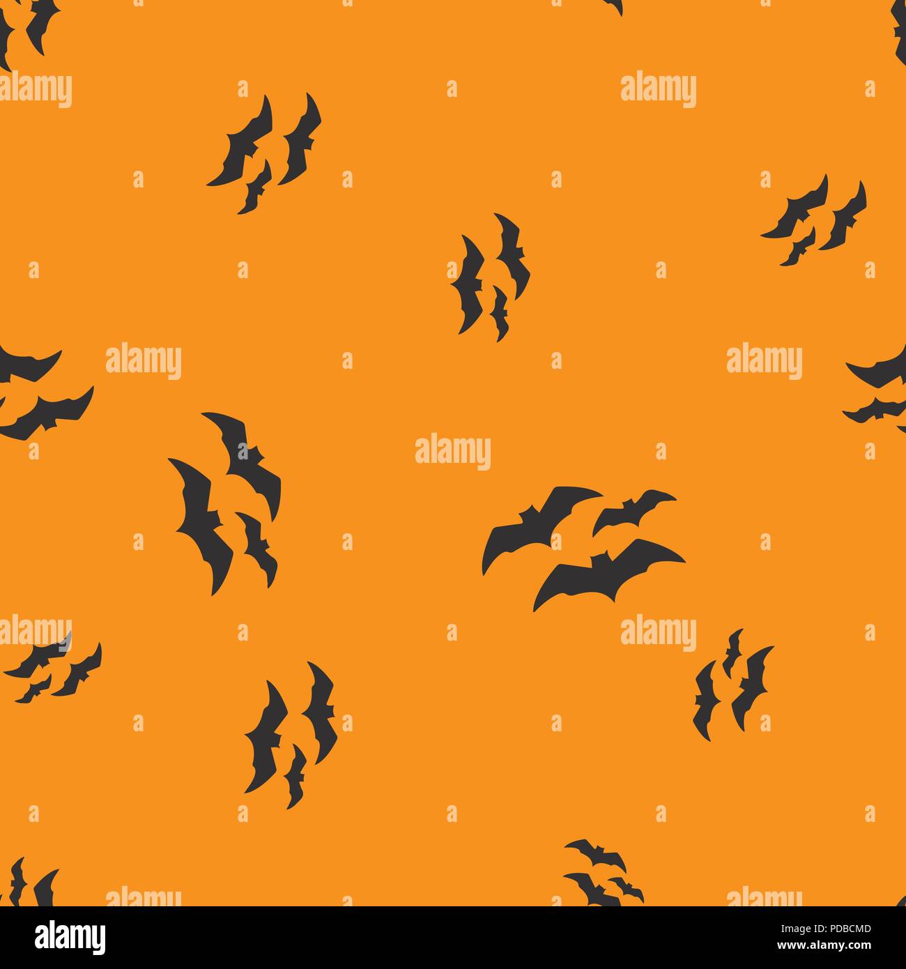 Three bat Halloween pattern seamless. Vector illustration. Orange background. All Saints Eve. Stock Vector