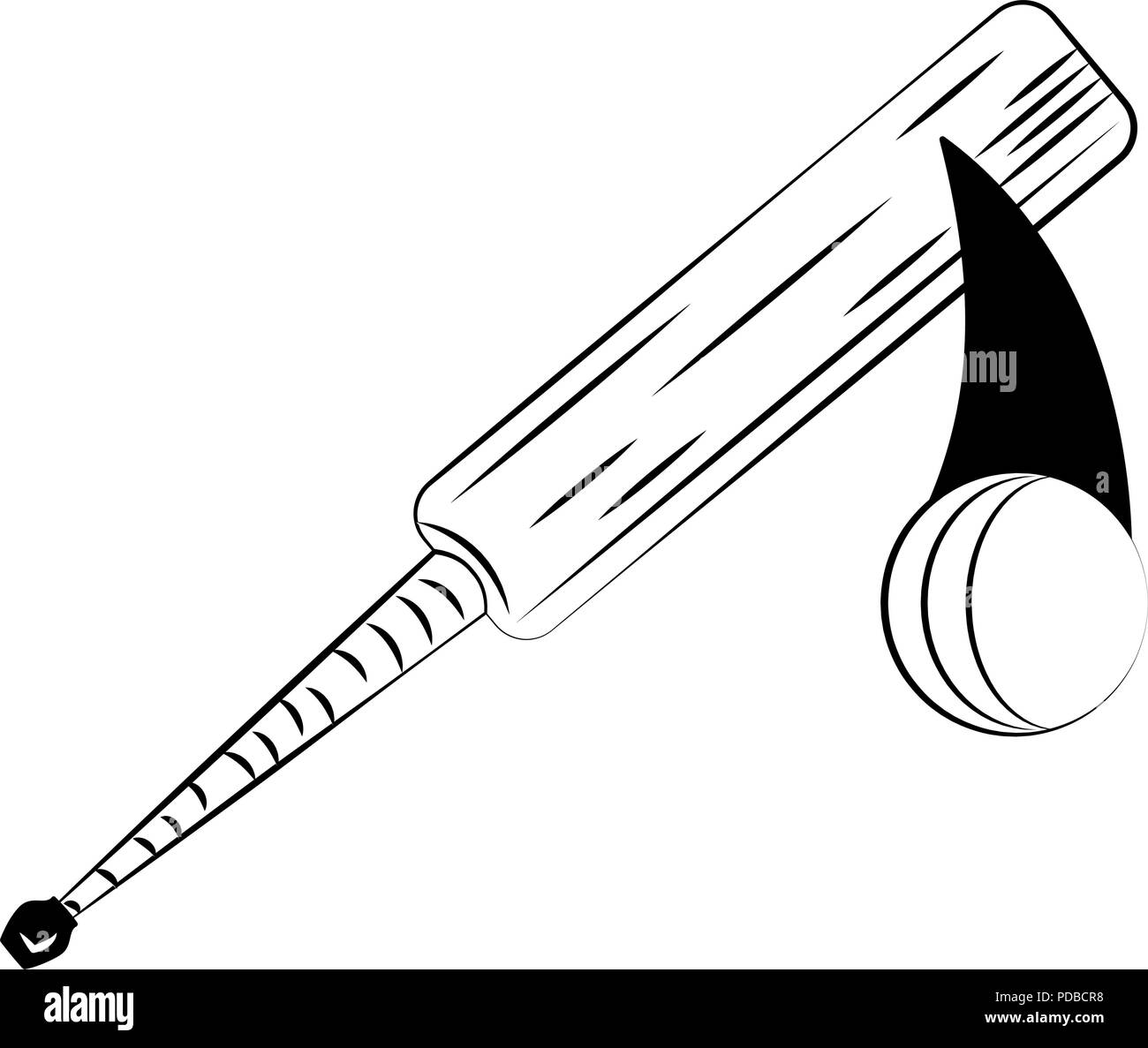 Crickect racket and ball in black and white Stock Vector