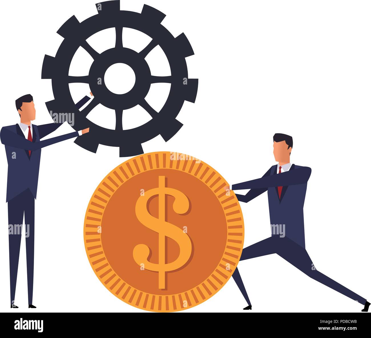 Businessmens pushing and holding coin and gear Stock Vector Image & Art ...