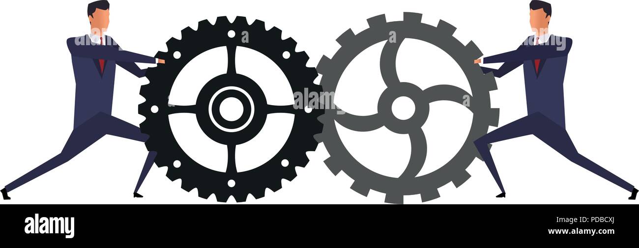 Businessmens pushing and holding gears Stock Vector Image & Art - Alamy