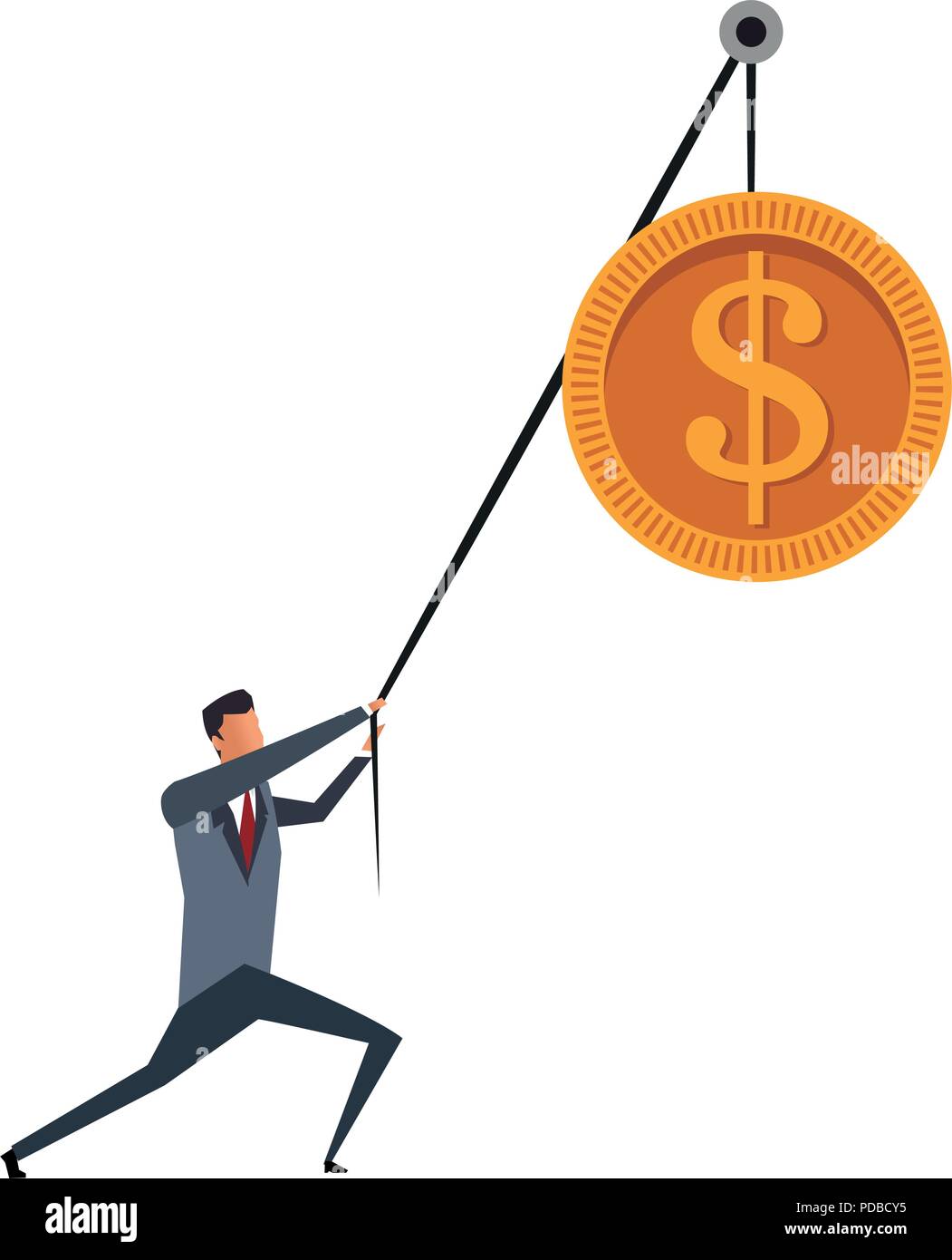 Businessman pulling up coin with rope Stock Vector Image & Art Alamy