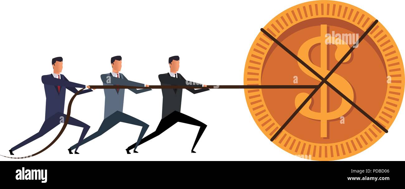 Businessmens pulling coin with rope Stock Vector Image & Art - Alamy