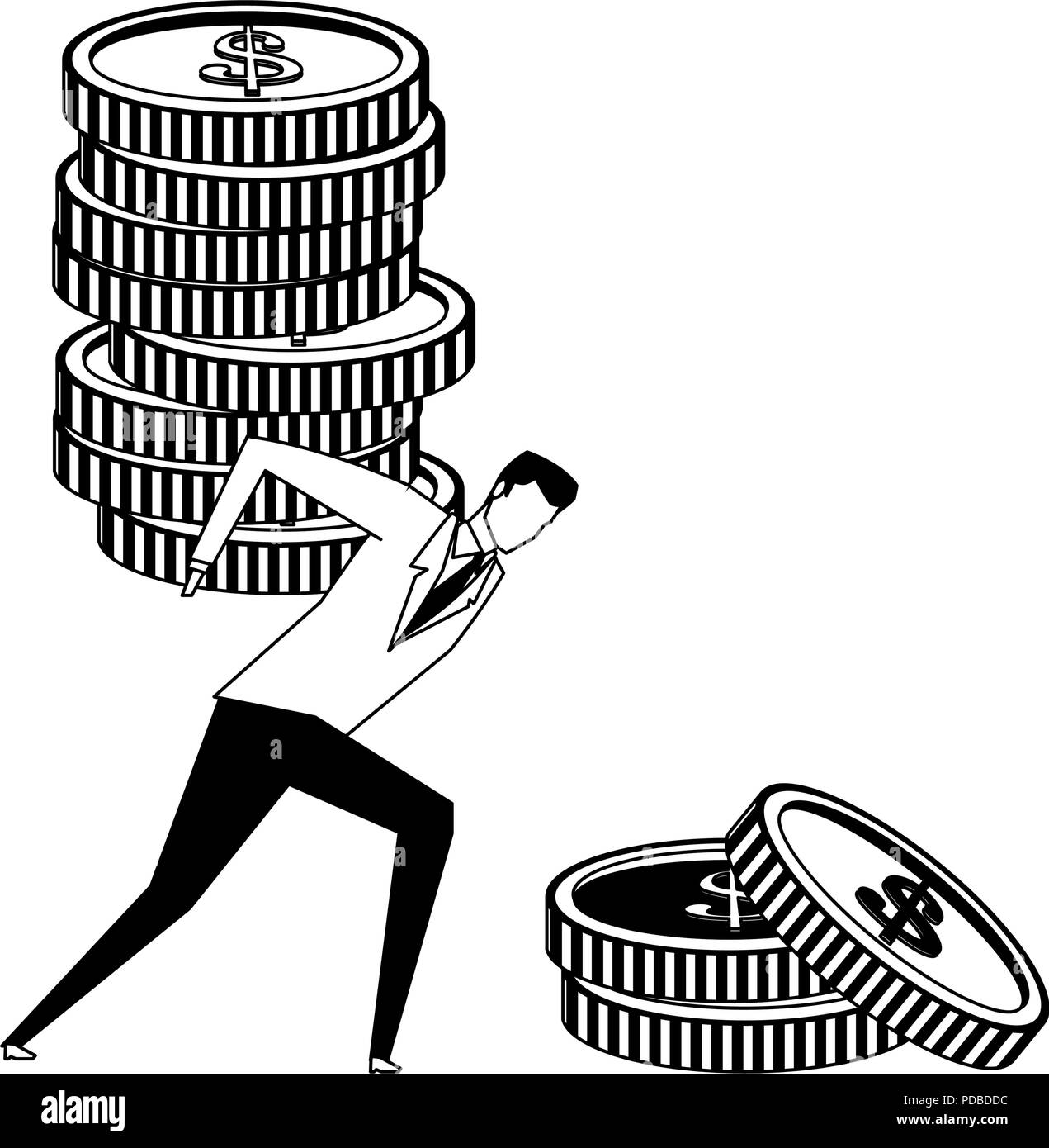 Businessman holding coins on back in black and white Stock Vector Image ...