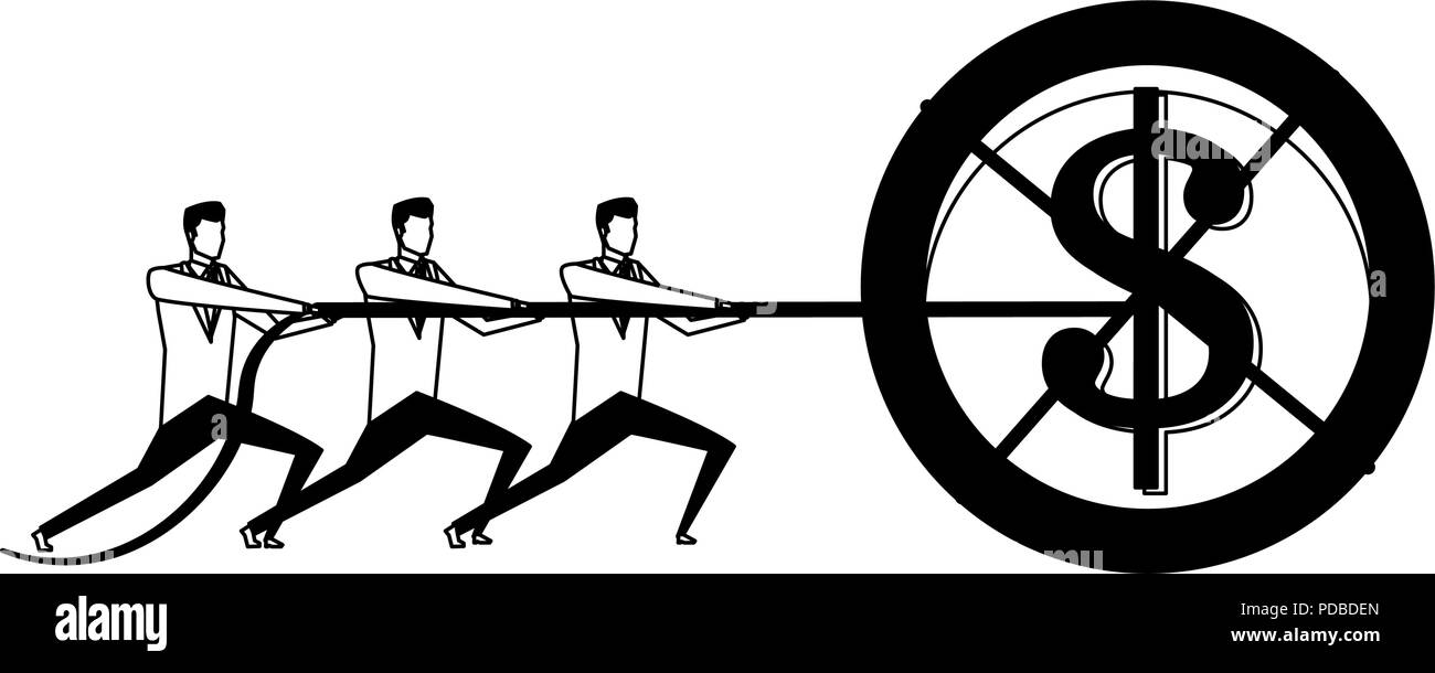 Businessmens pulling coin with rope in black and white Stock Vector ...