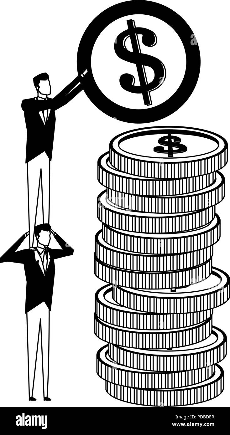 Businessmens with coins stacked in black and white Stock Vector Image ...