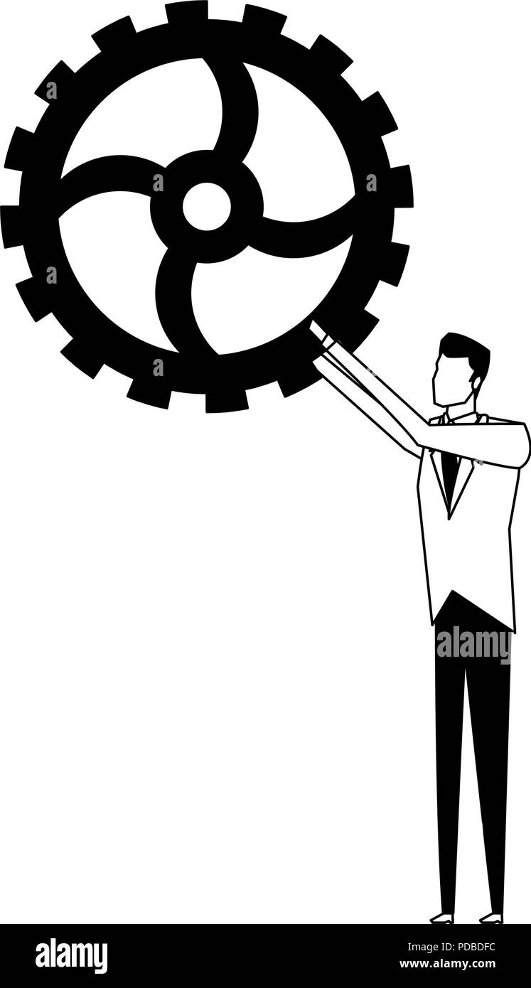 Businessman holding gear in black and white Stock Vector Image & Art ...