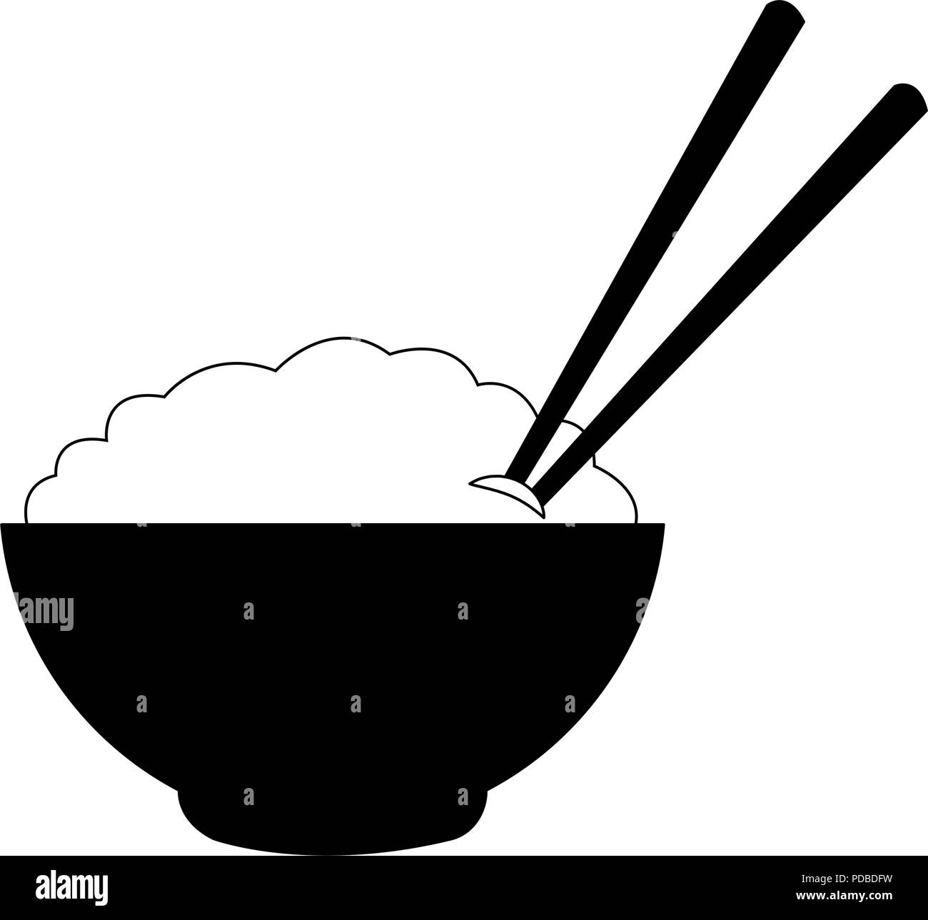 Rice on bowl with chopsticks in black and white Stock Vector Image