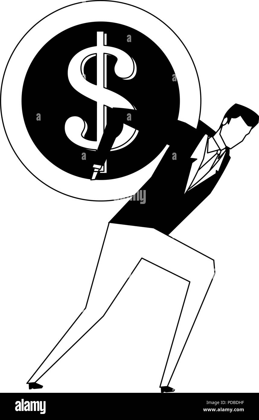 Businessman holding coin on back in black and white Stock Vector Image ...