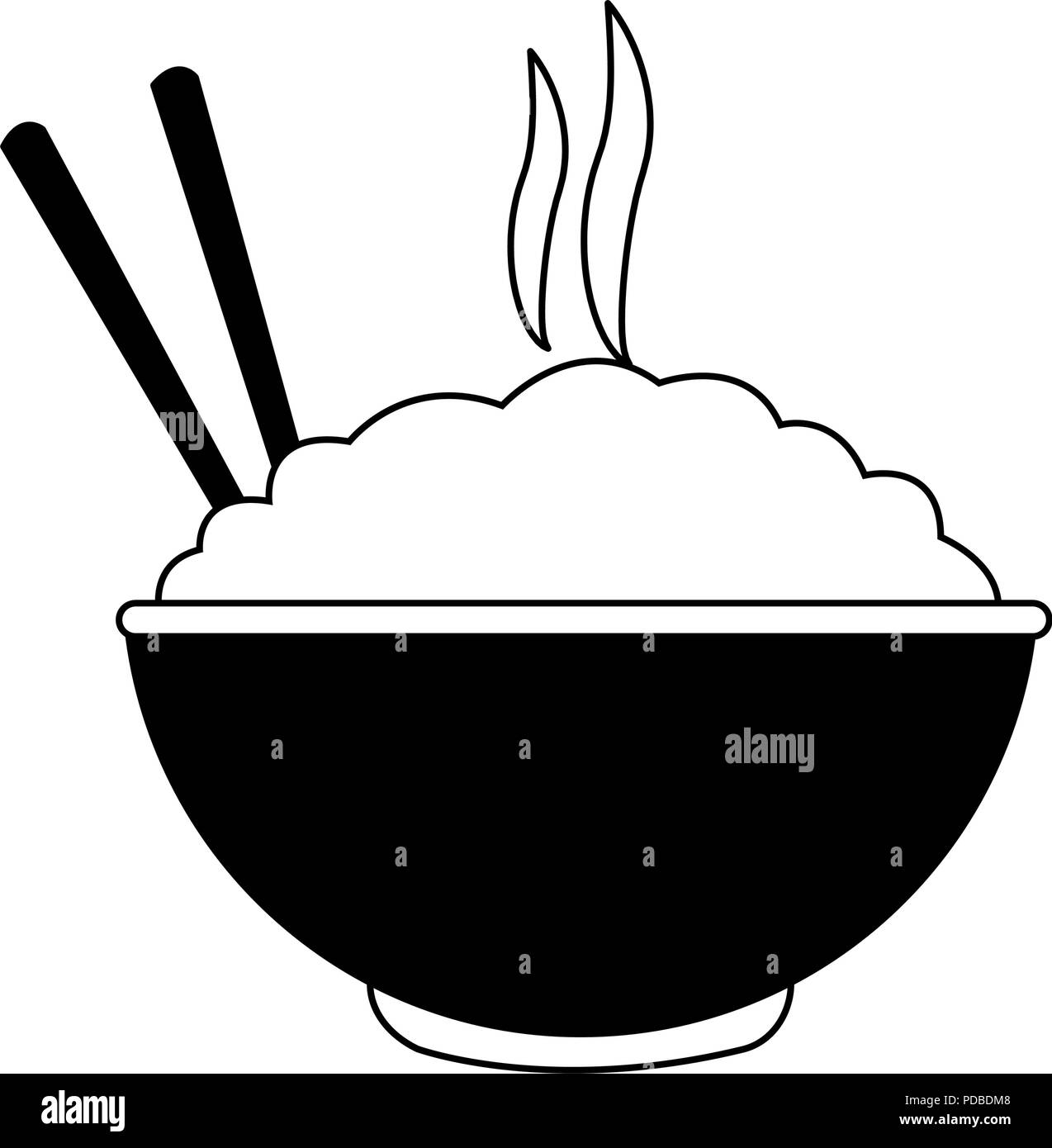 Rice on bowl with chopsticks in black and white Stock Vector Image