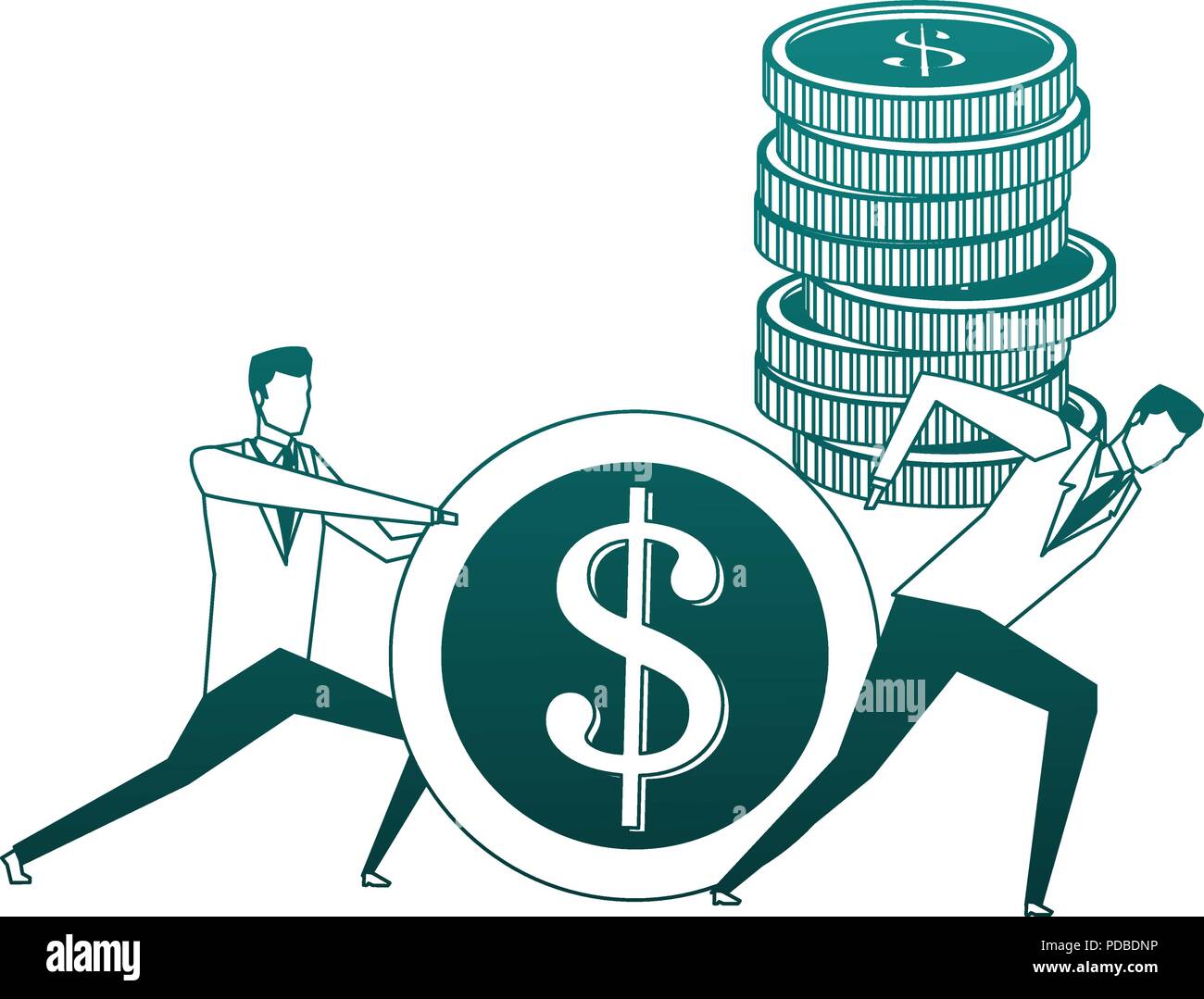 Businessmens pushing and holding a coins in blue lines Stock Vector ...