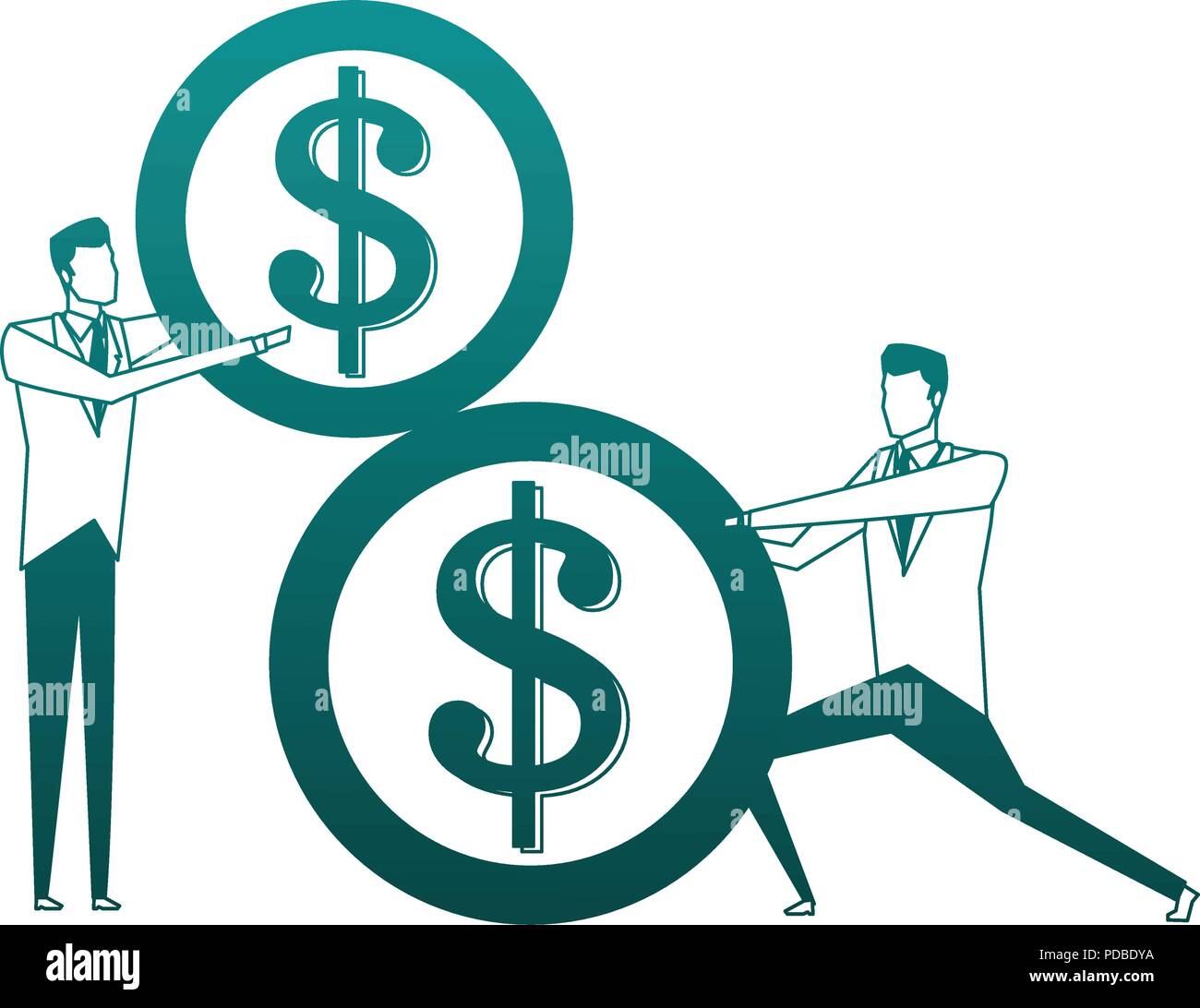 Businessmens pushing and holding a coin in blue lines Stock Vector ...