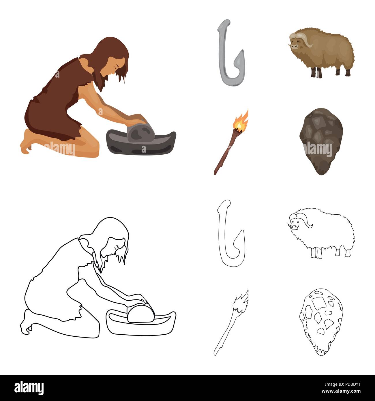 Cattle, catch, hook, fishing .Stone age set collection icons in cartoon,outline  style vector symbol stock illustration Stock Vector Image & Art - Alamy
