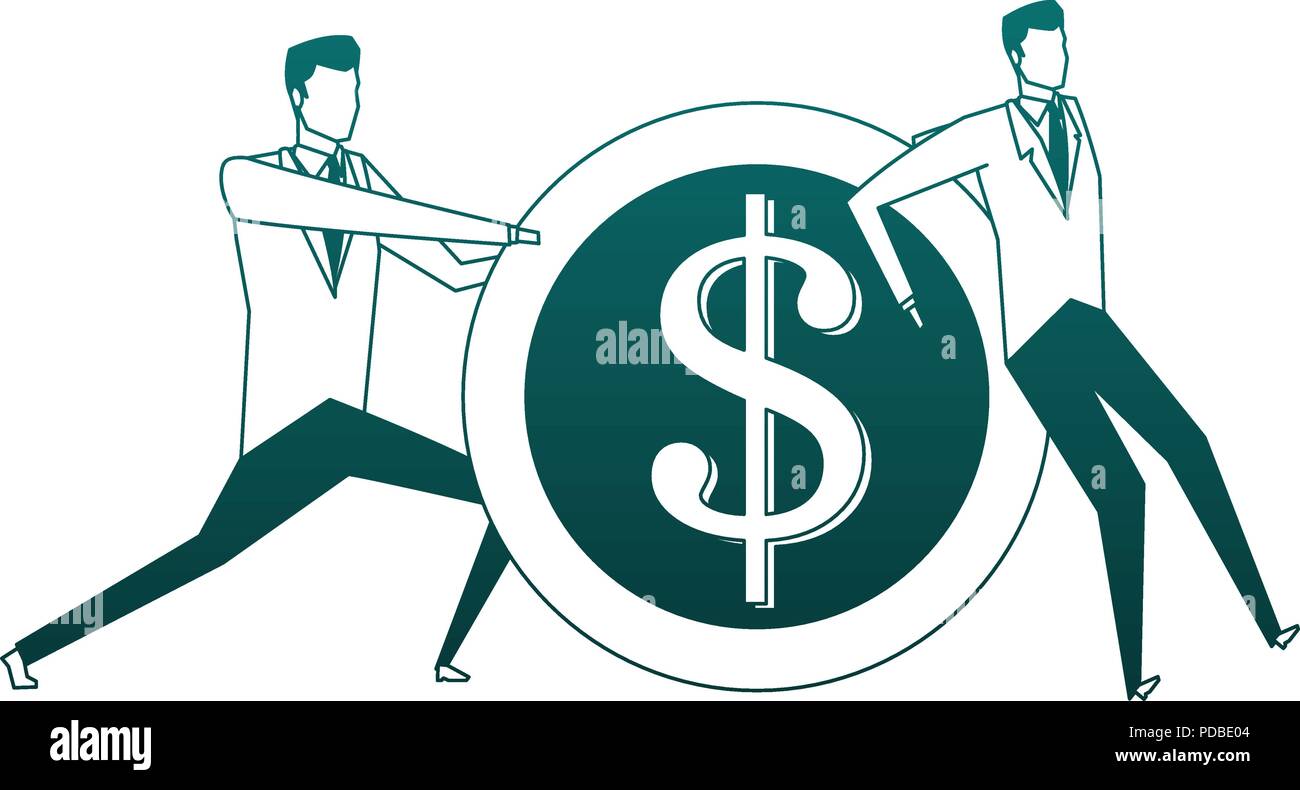 Businessmens pushing and holding a coin in blue lines Stock Vector ...