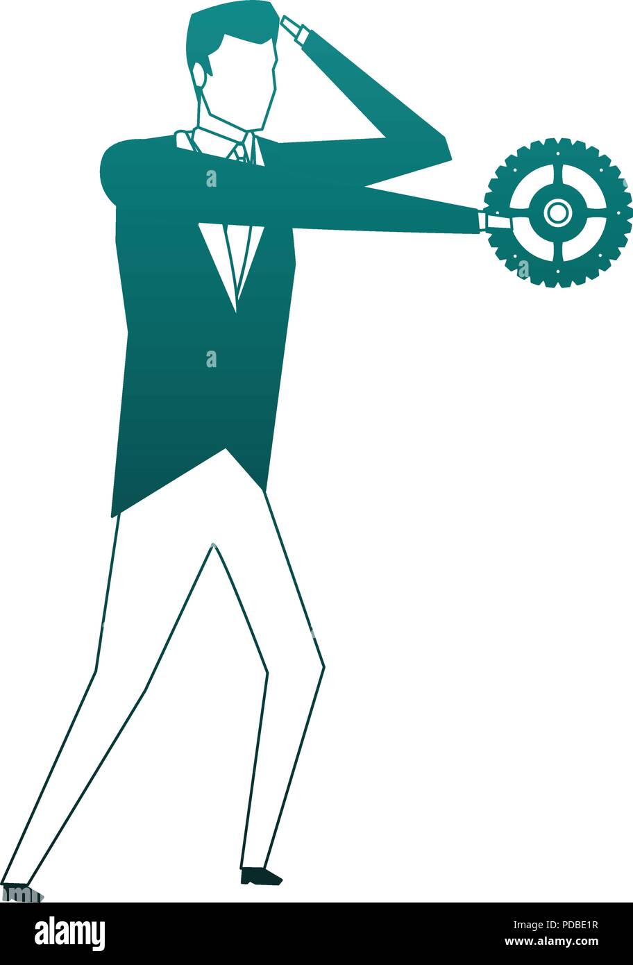 Businessman holding gear in blue lines Stock Vector Image & Art - Alamy