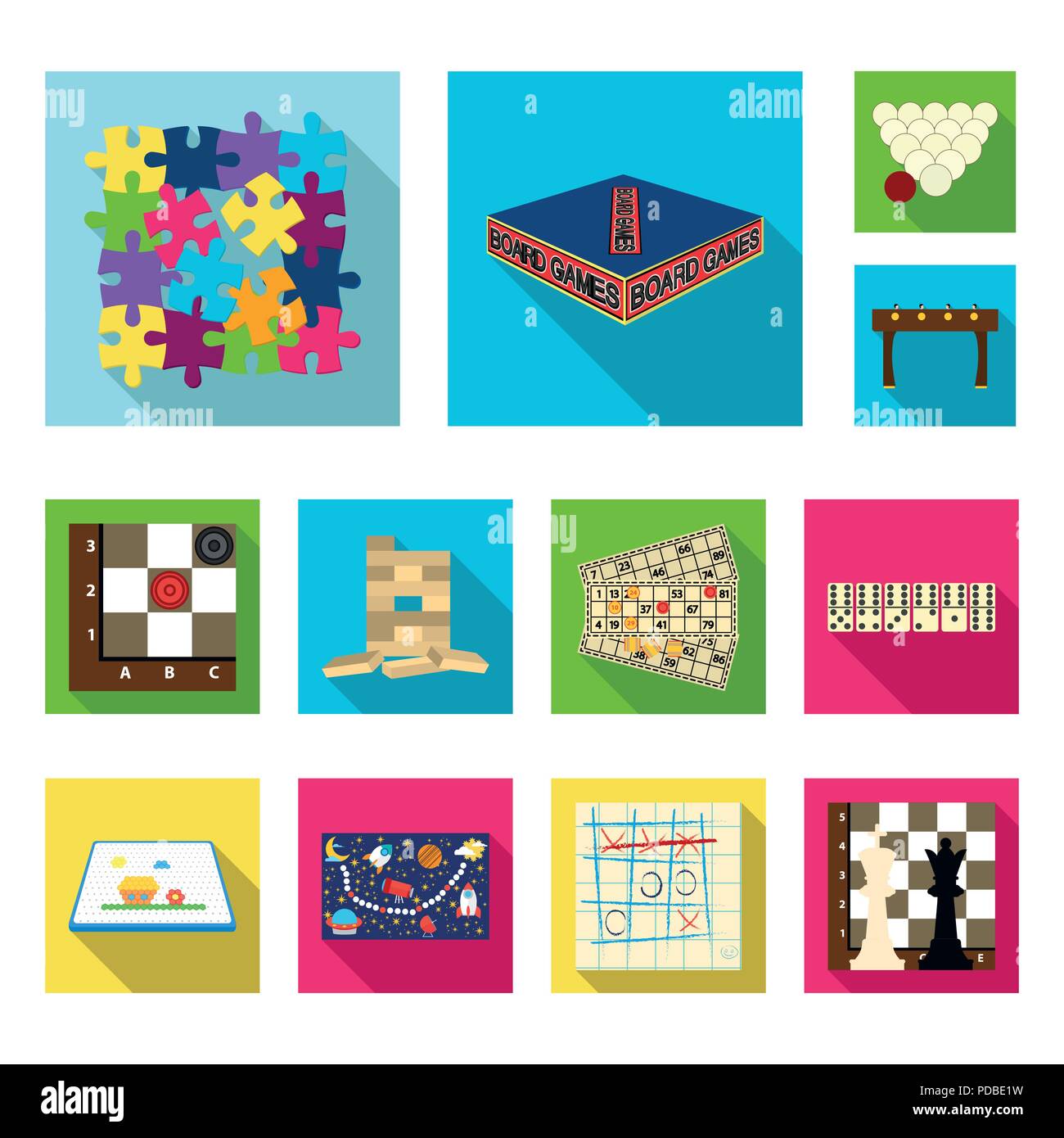 Board game flat icons in set collection for design. Game and entertainment vector symbol stock illustration. Stock Vector