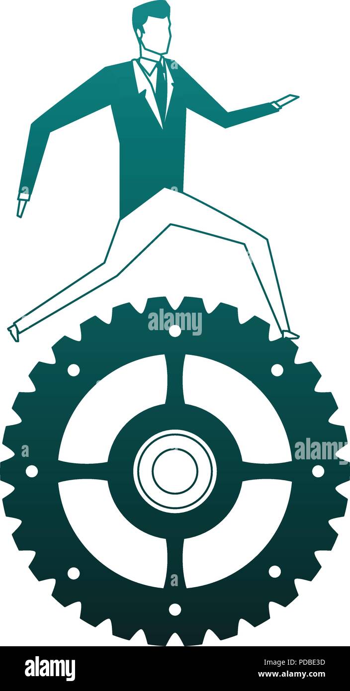 Businessman running on gear in blue lines Stock Vector Image & Art - Alamy
