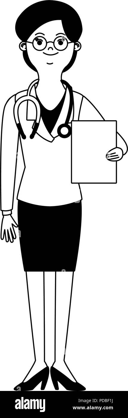 Woman doctor cartoon in black and white Stock Vector Image & Art - Alamy