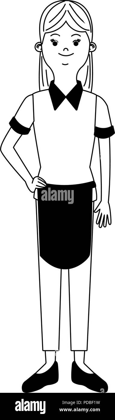 Woman waiter cartoon in black and white Stock Vector