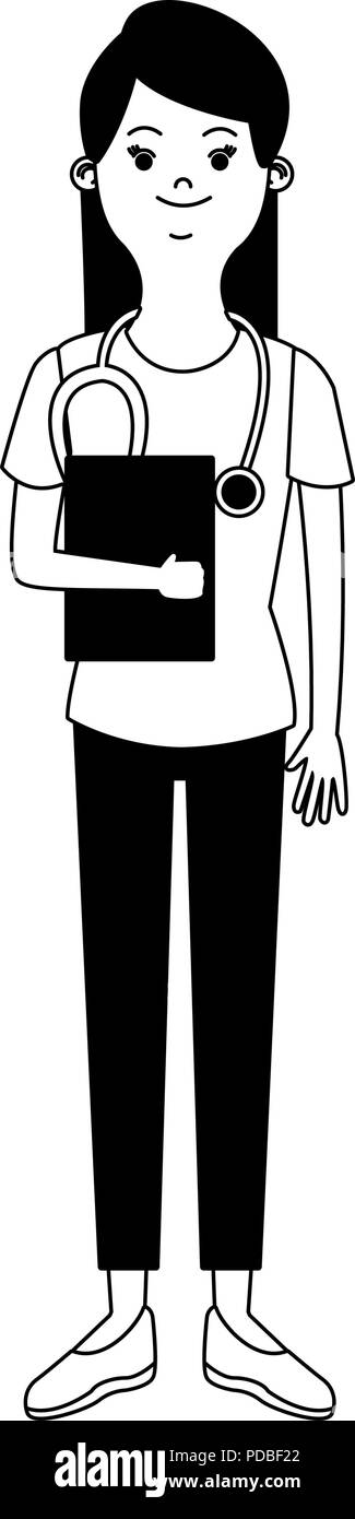 Woman doctor cartoon in black and white Stock Vector Image & Art - Alamy