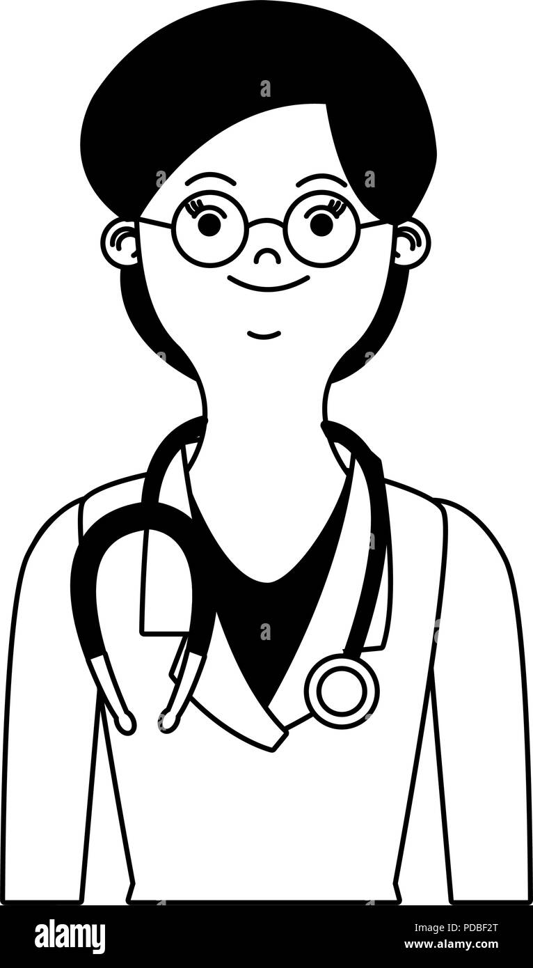 Woman doctor cartoon in black and white Stock Vector Image & Art - Alamy