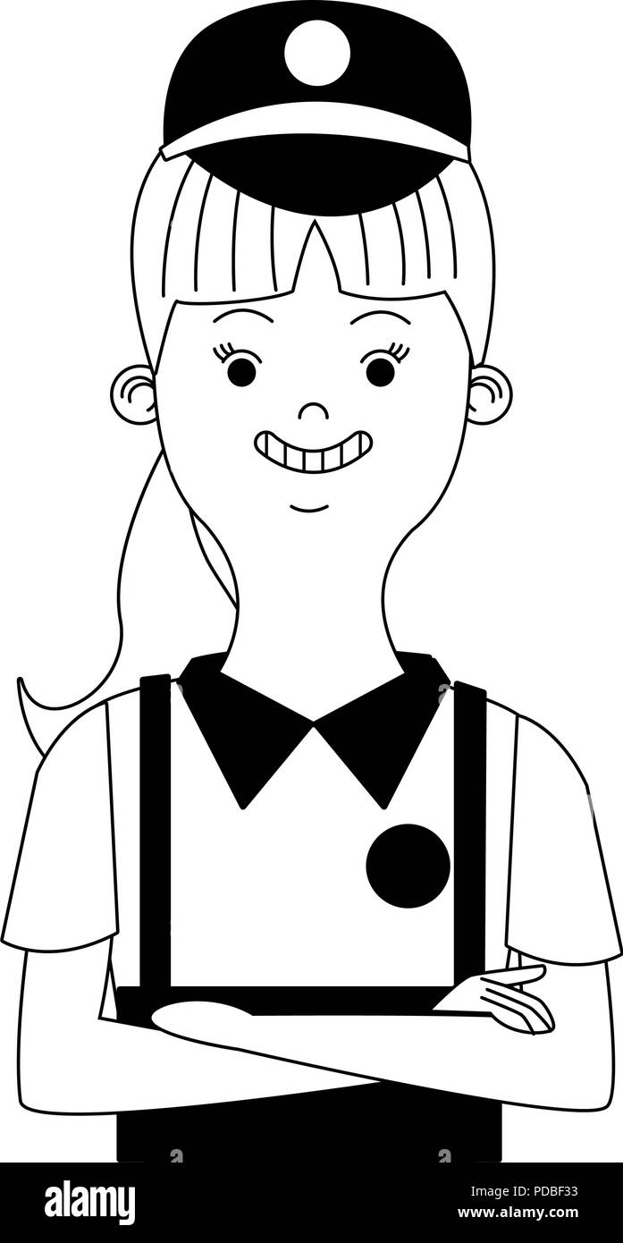 Woman waiter cartoon in black and white Stock Vector