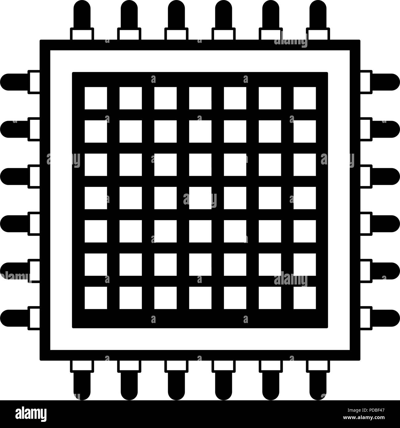 microchip processor technology in black and white Stock Vector Image