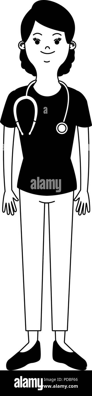 Woman doctor cartoon in black and white Stock Vector Image & Art - Alamy