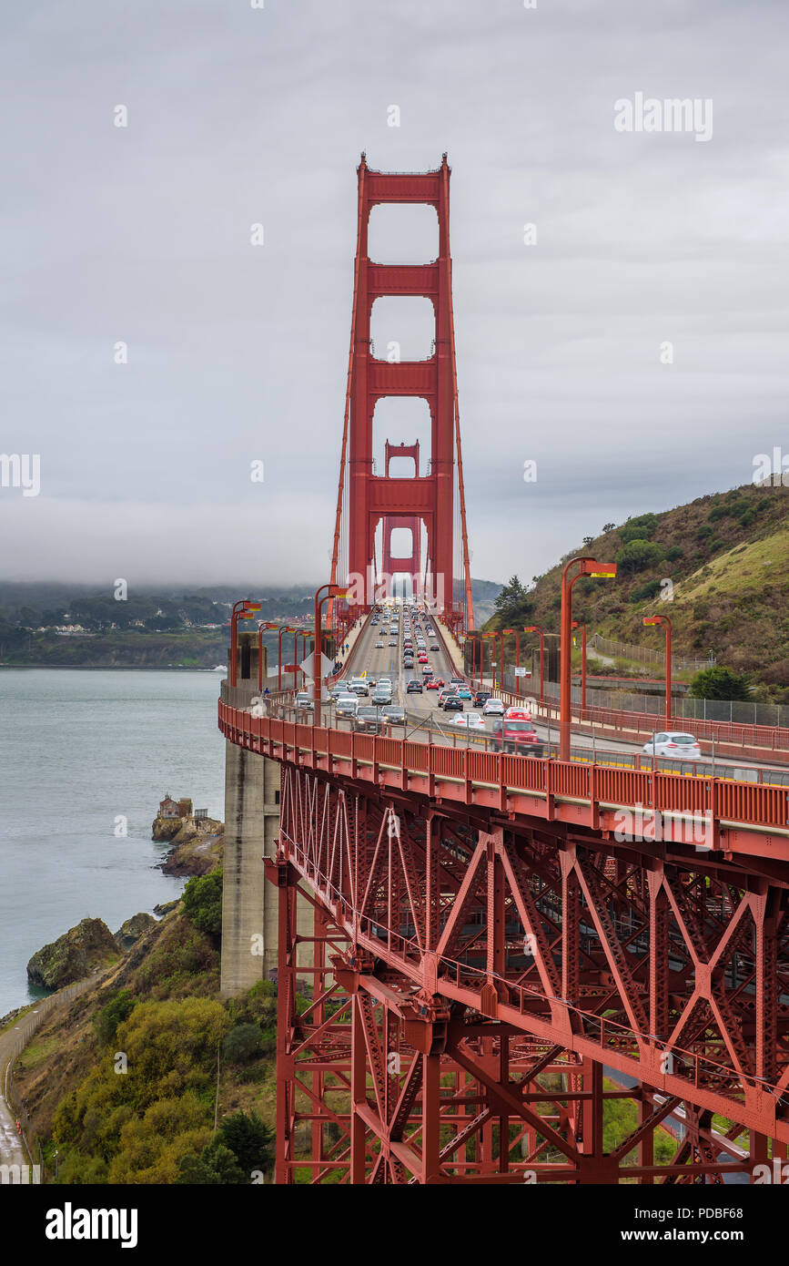 Traffic on the Golden Gate Bridge in San Francisco, California Stock Photo
