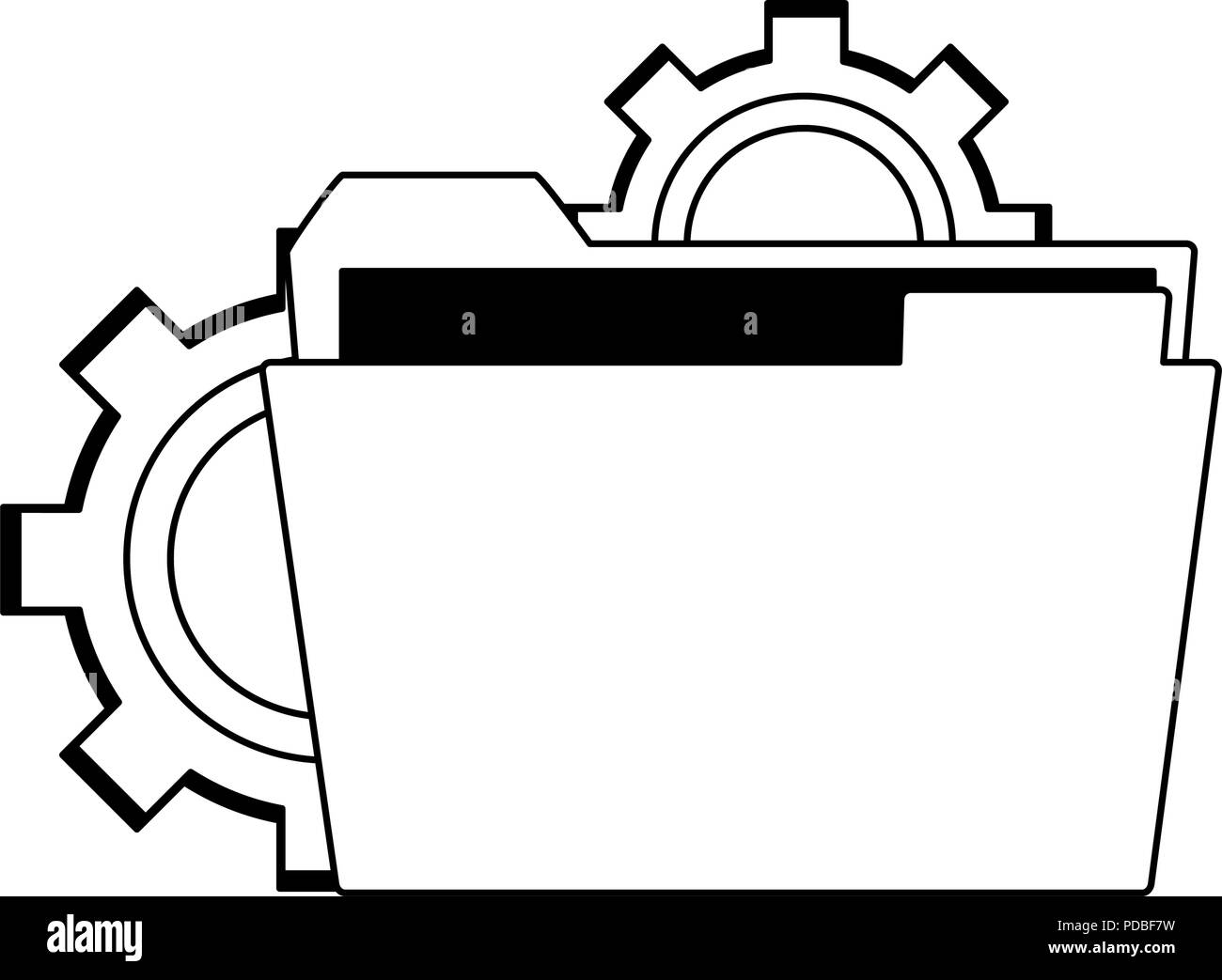Folder over gears symbol in black and white Stock Vector