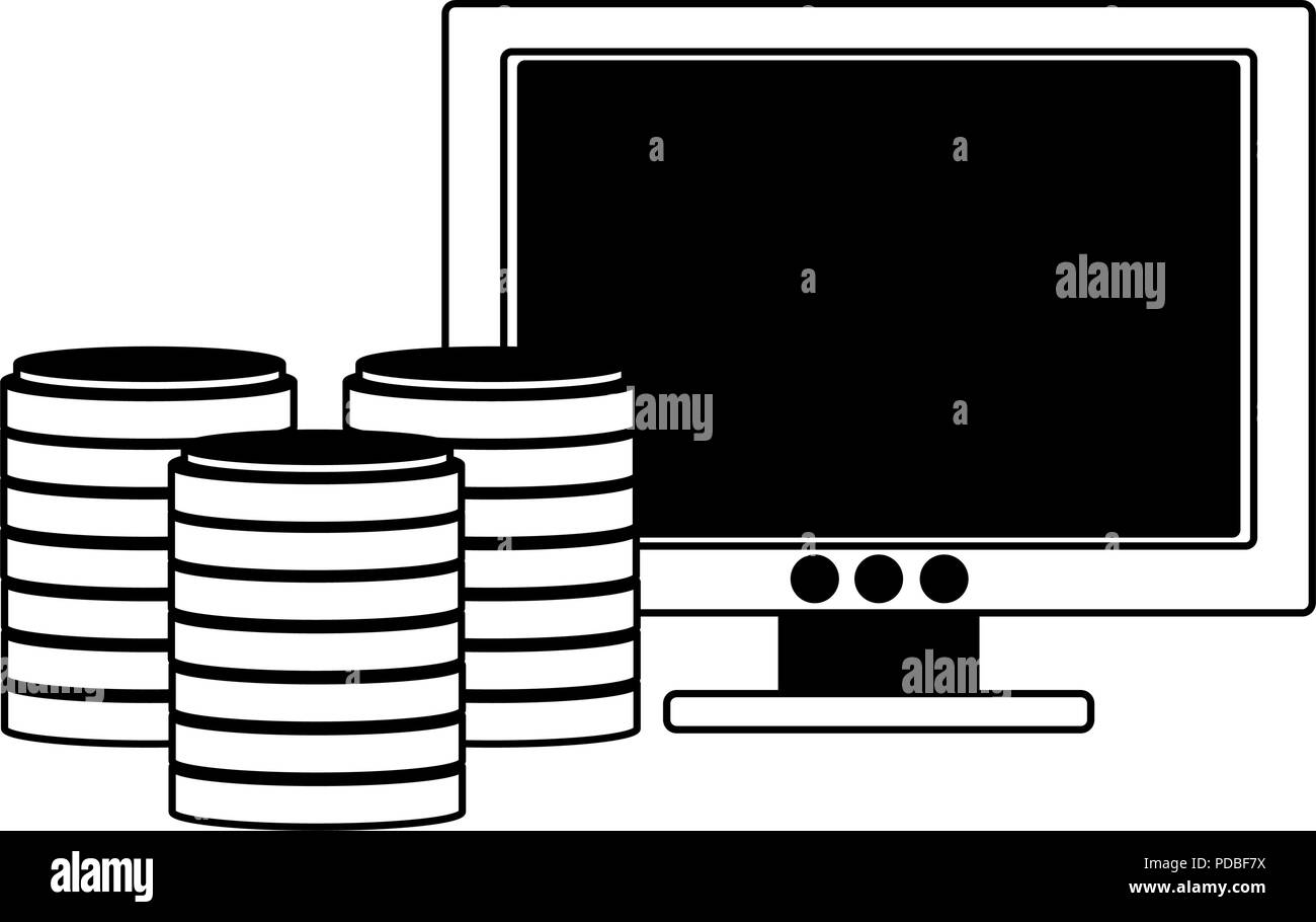 PC screen with disks storage in black and white Stock Vector Image ...