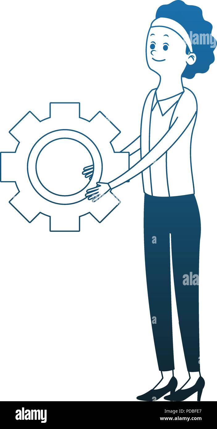 Woman with gear symbol blue lines Stock Vector Image & Art - Alamy