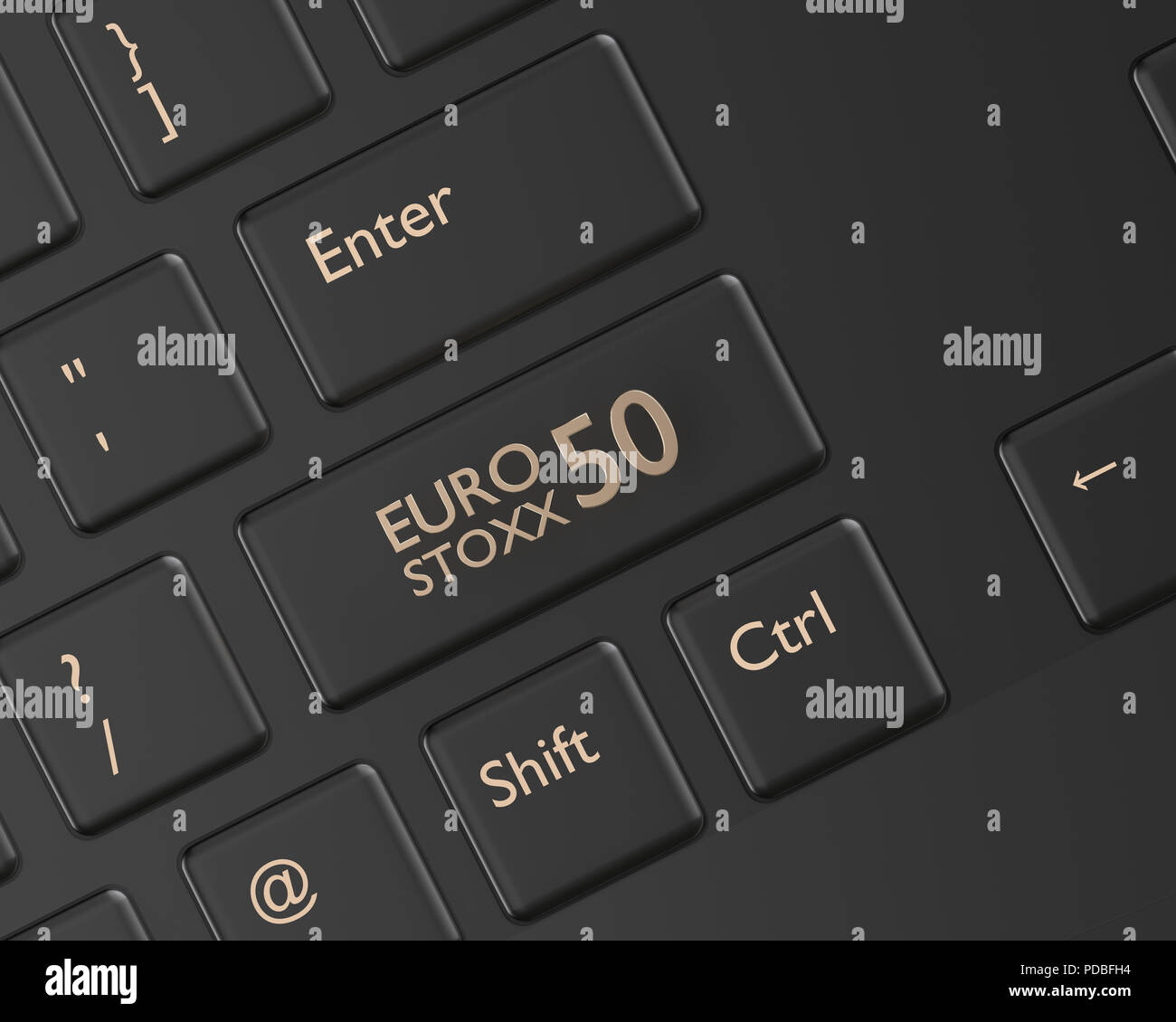 3d render closeup of computer keyboard with EURO STOXX 50 index button. Stock market indexes concept. Stock Photo