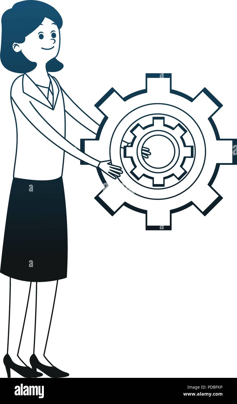 Woman with gear symbol blue lines Stock Vector Image & Art - Alamy
